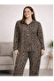 Women's Buttoned High Neck Pajama Set Leopard Patterned 4 Season Tracksuit Set
