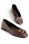Large Size Women's Ballet Flats Brown Leather Flower Detailed Accessory - 3