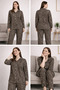 Women's Buttoned High Neck Pajama Set Leopard Patterned 4 Season Tracksuit Set - 5