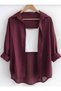 Women's Navy Blue, White, Red, Burgundy, Orange Cotton Oversize Linen Single Pocket Casual Shirt - 5