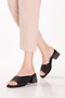 Women's Genuine Leather Short Heeled Daily Slippers Iz.12138 Black - 3