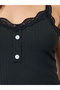 Black Lace Trim Button Detail Slip Dress - 3