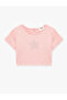 Star Printed Stone Detailed Short Sleeve Crew Neck Crop Blouse - 4