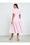 Pink Solid Drop Waist Short Sleeves Midi Dress - 5