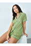 Green Contrast Piping Shirt and Shorts Set - 2