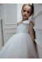 Girls One Shoulder Bow Detail Mesh Party Dress - 4