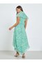 Green Asymmetric Hem Draped Maxi Dress - 5