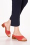 Women's Genuine Leather Short Heeled Daily Slippers Iz.12138 Red - 2