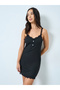 Black Lace Trim Button Detail Slip Dress
