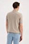 Beige Slim Fit Striped Rayon Polo Collar T-Shirt - 4