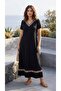 Women's V-Neck Short Sleeve Ethnic Pattern Stripe Detailed Long Viscose Dress