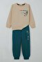 Boys' Tracksuit Set with Dinosaur Camp Back Print Detail, Ages 2-6, Cream