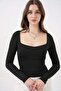 Women's Square Neck Long Sleeve Slim Fitt Bodycon Blouse 986