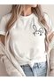 Women's Minimal Rabbit Printed Oversize Casual T-Shirt
