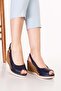 Genuine Leather Padded Heeled Casual Sandals Pkr.500 Navy Blue - 6
