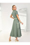 Women's Khaki Zipper Closure Pocket Dress - 5