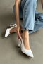 Krea White Patent Leather Pointed Toe Heeled Shoes with Side Buckle (9 cm Heel Length) - 2