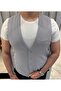 Men's Light Gray V-Neck Slim Fit Full Fabric Vest