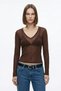 Coffee V-Neck Transparent Blouse 0418