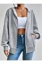 Round Double Dragon Printed Zippered Hooded Oversize Sweatshirt - 3