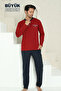 Large Size Men's Pajama Set - Burgundy Arma Embroidered Lycra Combed Cotton 1194Uyb - 3