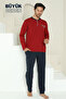 Large Size Men's Pajama Set - Burgundy Arma Embroidered Lycra Combed Cotton 1194Uyb - 4