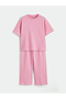 Lcw Kids Pink Crew Neck Girls' T-Shirt and Sweatpants