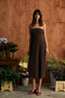 Rumi Women's Soft and Flexible Fabric Strapless Neckline Long Brown Dress - 2