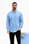 Men's light blue linen oversized long sleeve relaxed fit shirt - 2