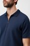 Navy Blue Textured Knitted Polo Collar Men's T-Shirt - 3
