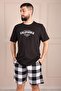 Men's California Slogan Short Sleeve Shorts Pajama Set Black - 2