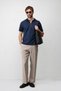 Navy Blue Textured Knitted Polo Collar Men's T-Shirt - 2