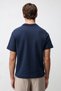 Navy Blue Textured Knitted Polo Collar Men's T-Shirt - 4