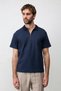 Navy Blue Textured Knitted Polo Collar Men's T-Shirt