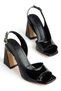 Benito Women's Black Patent Leather Special Design Heeled Shoes