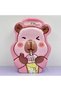 Metal Piggy Bank with Capybara Figure - Children's Savings Box with Bag and Key, Pink - 2