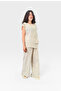 Asymmetrical Cut Striped Linen Blouse and Pants Set - 3