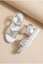 Girls' Sandals with Open Front, Stone Detail, Striped Velcro, Comfortable Flexible Sole Slippers - 7