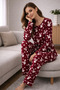 Women's Round Neck Top and Bottom Pajama Set Borda Rabbit Patterned 4 Season Tracksuit Set - 6