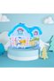 Metal Piggy Bank with Tiny House Figure - Children's Savings Box with Lock and Key, Blue
