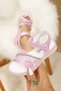 Girls' Sandals with Open Front, Stone Detail, Striped Velcro, Comfortable Flexible Sole Slippers - 7