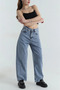 Snow Wash Baggy Pocketed Women's Denim Trousers 412728