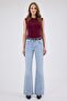 Women's Blue Low Waist Flare Jean Pants – Distressed Wash Spanish Flare Stretch Denim
