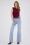 Women's Blue Low Waist Flare Jean Pants – Distressed Wash Spanish Flare Stretch Denim - 4