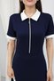 Women's Polo Collar Zipper Detailed Navy Blue Dress - 2