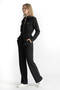 Black Gold Zippered Belted Top and Bottom Set with Pocket Detail - 4