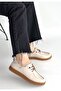 Guot Beige Leather Lace-Up Ballerina Shoes