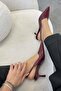 Azari Open Back Buckle Leather Heeled Shoes Burgundy - 3