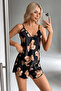 Bear Printed Strappy Satin Shorts Set