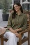 Women's Classic Collar Half Sleeve Buttoned Pocket Detailed Comfortable Fit Casual Khaki Shirt - 6